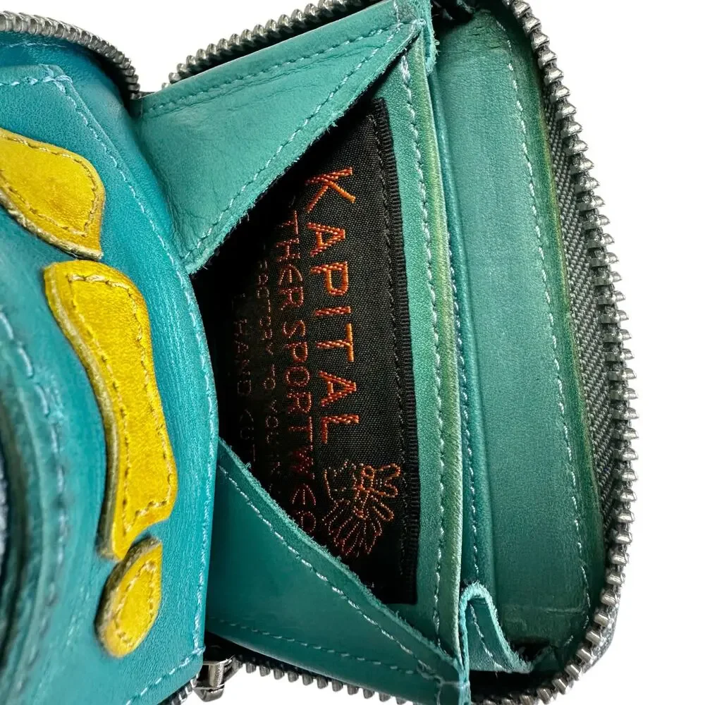 Kapital Green Bone Hand Leather Zip Wallet